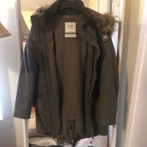 Abercrombie Khaki Jacket with Faux Fur Hood